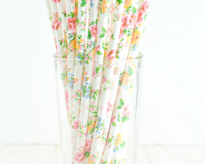Flower Paper Straws Set of 25 Floral Paper Straws Great Etsy