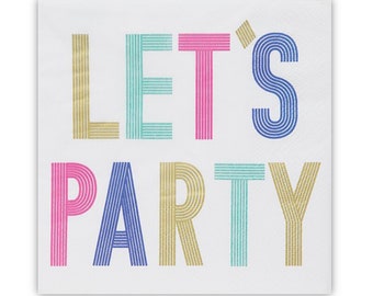 Let's Party Cocktail Napkins with Colorful Lettering, Set of 20 Confetti Birthday Napkins by Slant Collections