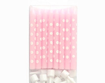 Light Pink Birthday Candles with White Polka Dots, Set of 16 Birthday Candles with Holders, Perfect for a pink birthday party