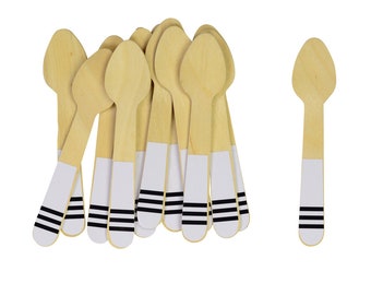 Mini Black & White Wooden Ice Cream Spoons, Set of 12 Black and White Striped Mini Wooden Spoons, Perfect for an Ice Cream Party!