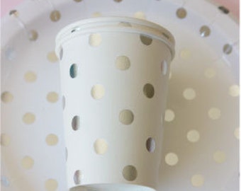 Silver Foil Polka Dot Party Cups, Set of 12 Silver Foil Dot Paper Cups