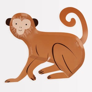 Monkey Paper Plates, Set of 8 Die-Cut Monkey Party Plates, Fun for an Animal or Safari Themed Birthday