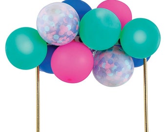 Colorful Balloon Cake Topper Kit, Cake Topper Includes 11 Mini Teal, Blue, and Pink Balloons, 6.25" x 10" H