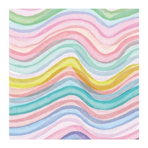 Pastel Wavy Stripe Napkins, Set of 20 Cocktail Napkins from Slant Collections, Features Wavy Line Watercolor Design