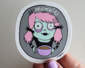 Autocollant en vinyle, autocollant illustration «Mombie», illustration fille qui boit du café