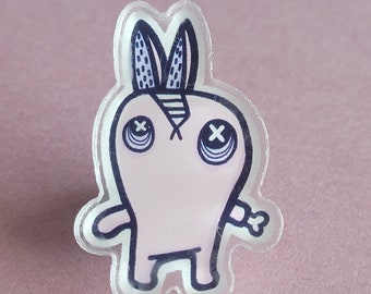 Pin acrylique 1,25" lapin zombie rose, Épinglette spooky cute, macaron, badge