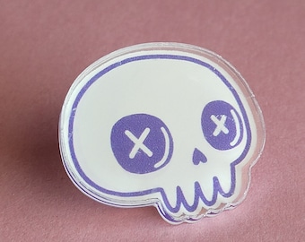 Pin acrylique 1,25" tête de mort mignonne, Épinglette spooky cute, macaron, badge, skull