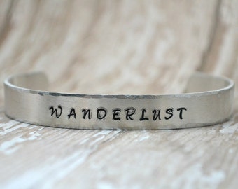 Stamped Cuff, Stamped Cuff Bracelet, Wanderlust Bracelet, Wanderlust Cuff, Boho Cuff Bracelet, Hipster Cuff, Custom Cuff, Custom Bracelet