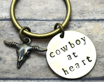 Cowboy Keychain, Cowgirl Keychain, Cowboy, Cowgirl, Stamped Keychain, Custim Keychain, Western Jewelry, Western Accessory, Rancher Gift