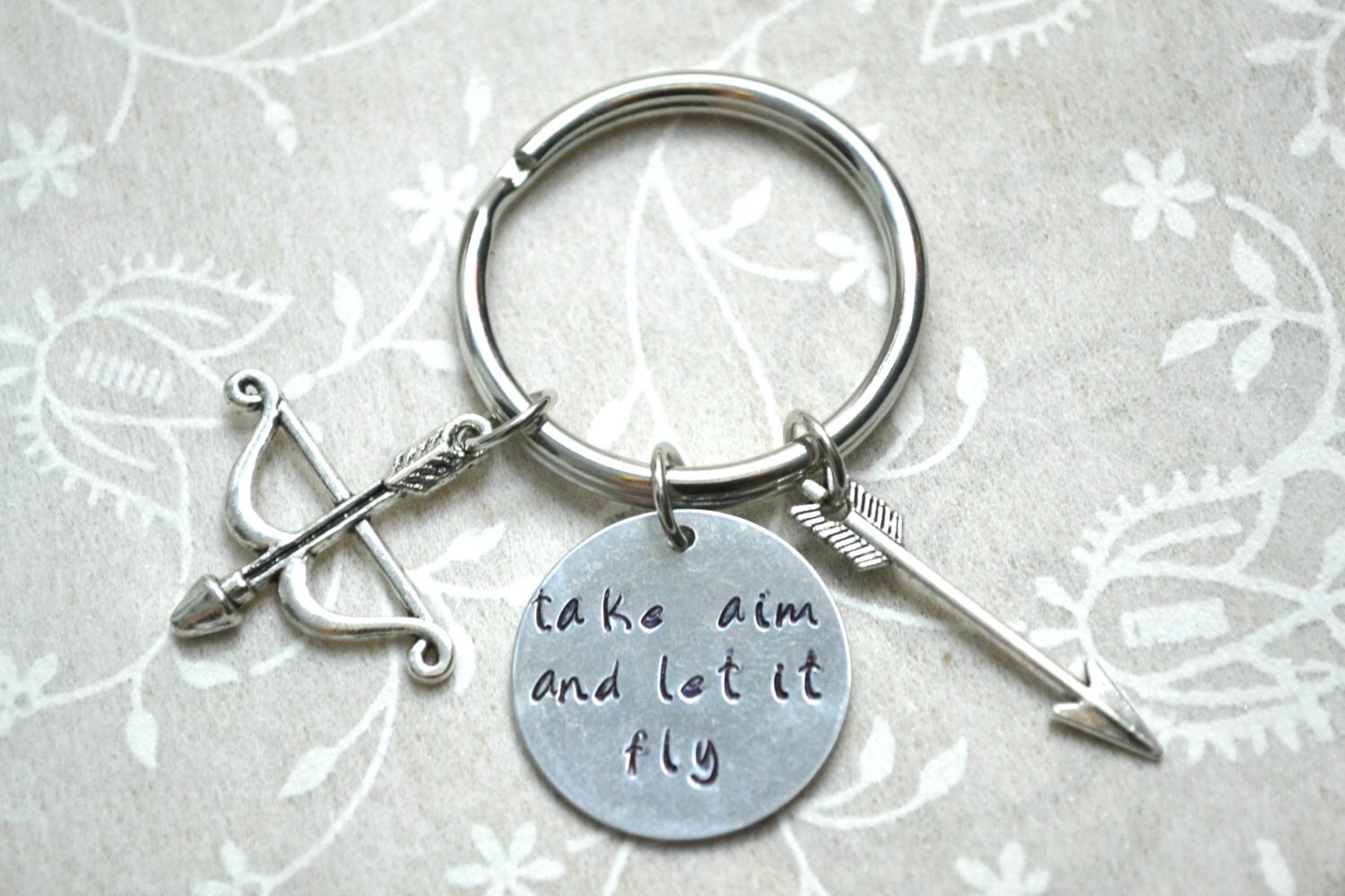 Bow Keychain, Arrow Keychain, Archery Keychain, Goal Keychain, Inspire Keychain, Stamped