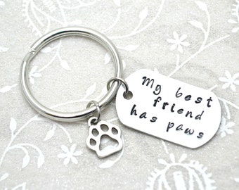 Dog Keychain, Pet Keychain, Dog Lover Gift, Dog Lover Keychain, Paw Keychain, Cat Keychain, Charm Keychain, Stamped Keychain, Custom Keyhain