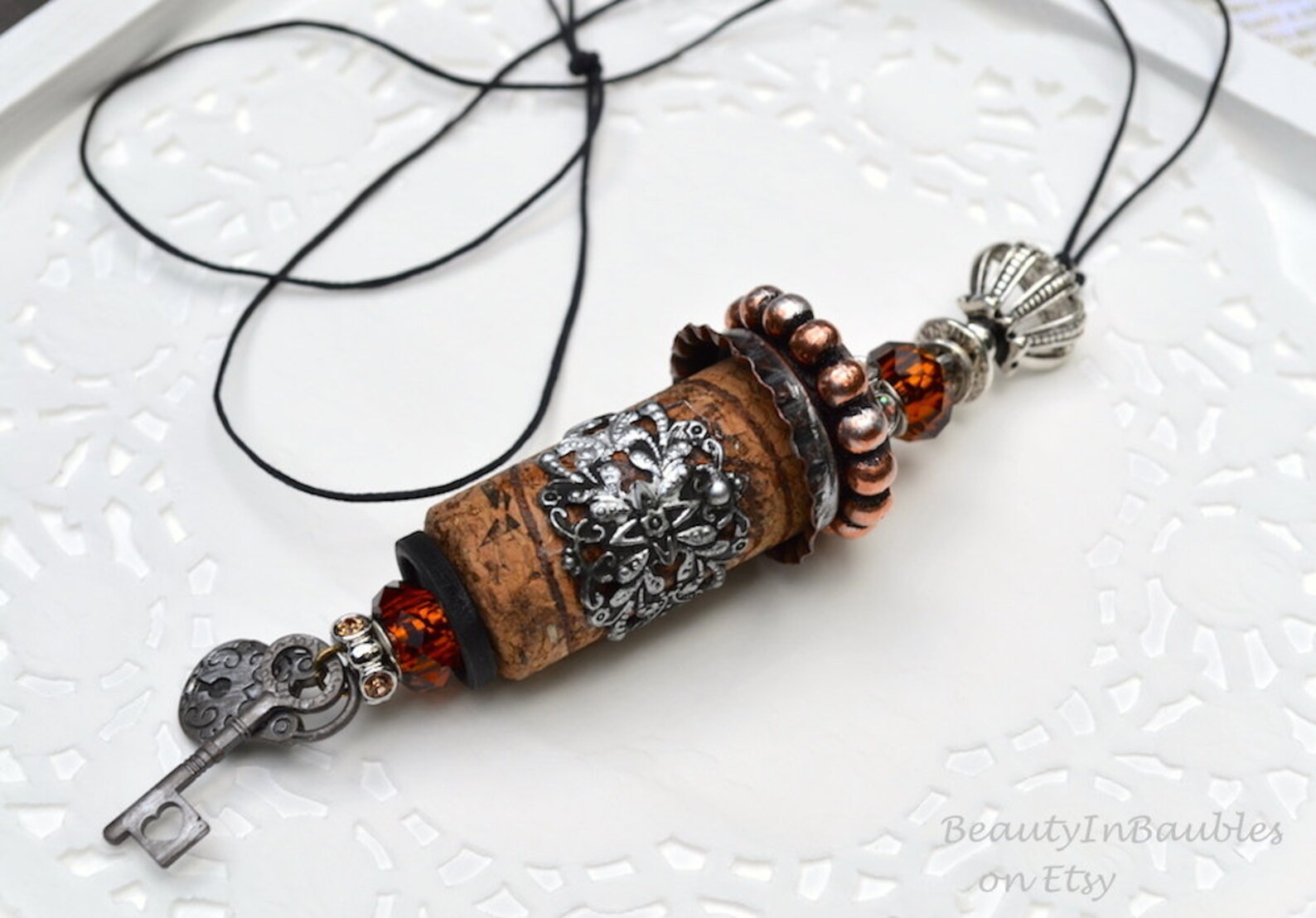 Cork Necklace Assemblage Necklace Wine Cork Necklace Etsy