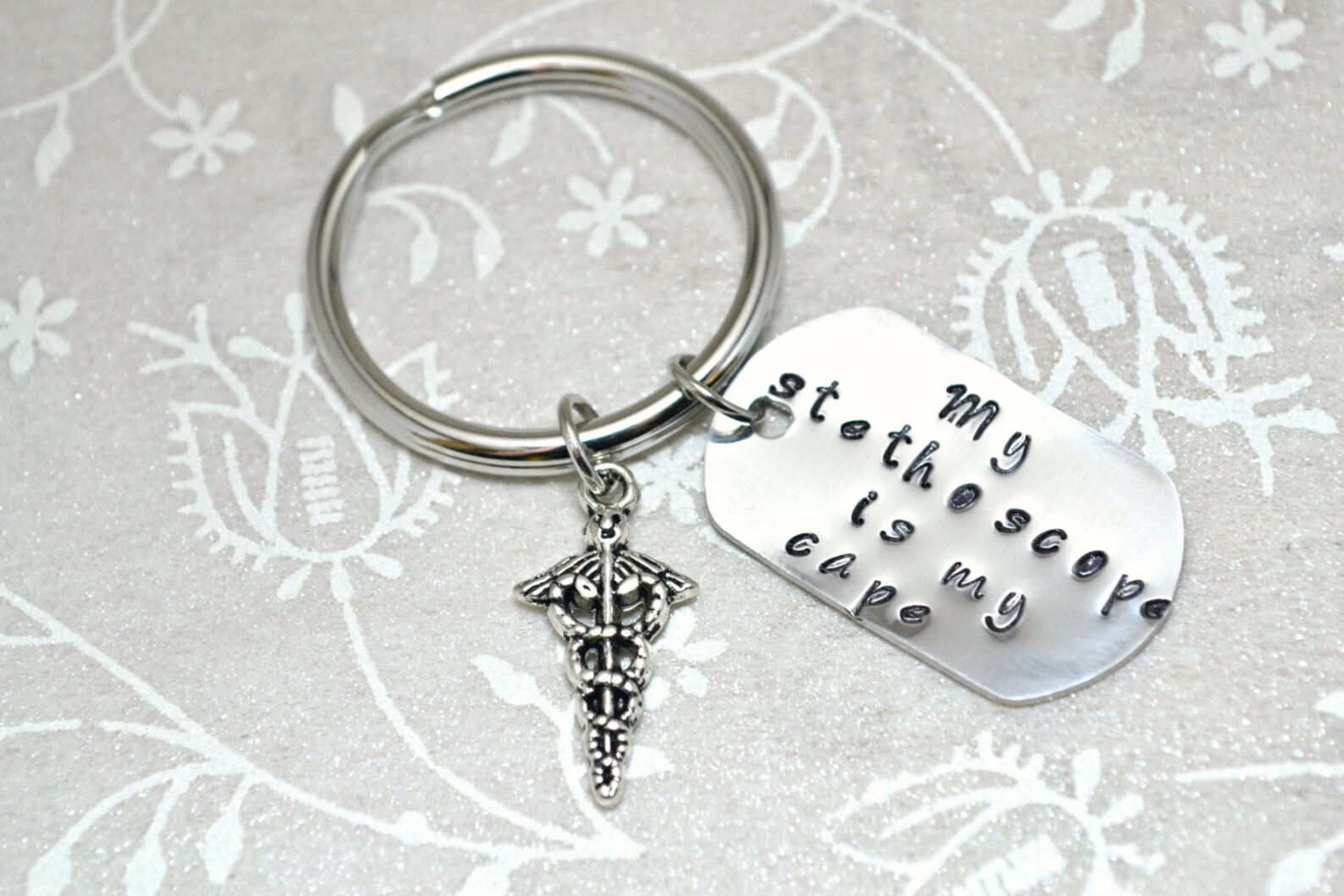 thumbnail image 2 of RN Nursing Caduceus Keychain Purse Charm Tassel Silver Nurse Graduation Gift 2 of 11