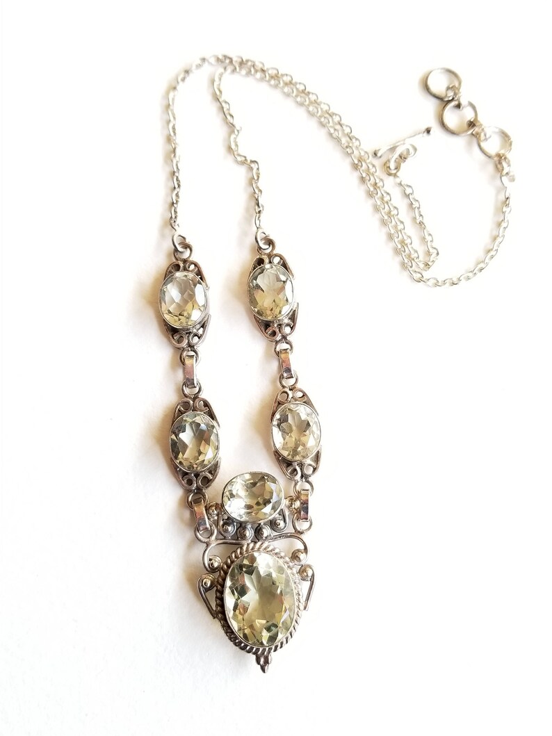 Toggle with Extender Sterling Silver Y Necklace Faceted Green Quartz Gift for Her