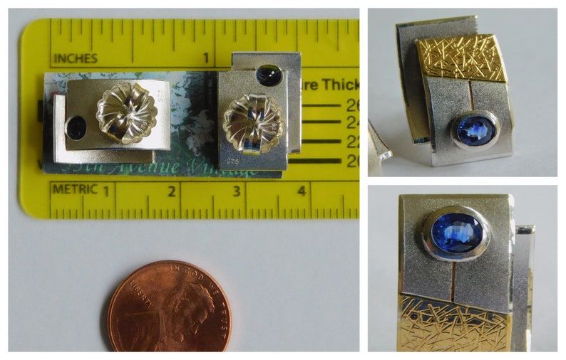 Gift for Her 970 Silver 23K Gold Silver and Gold Earrings with Bicolor Sapphires Artisan Made