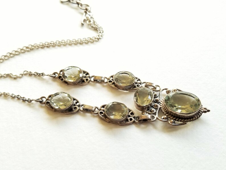Toggle with Extender Sterling Silver Y Necklace Faceted Green Quartz Gift for Her