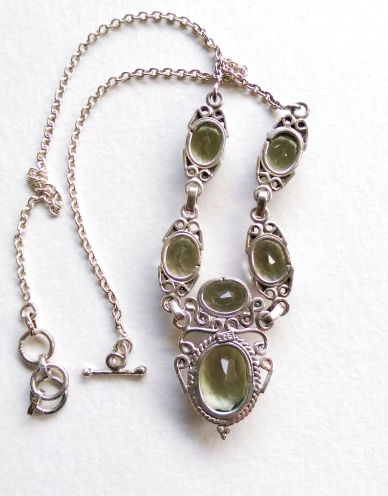 Toggle with Extender Sterling Silver Y Necklace Faceted Green Quartz Gift for Her