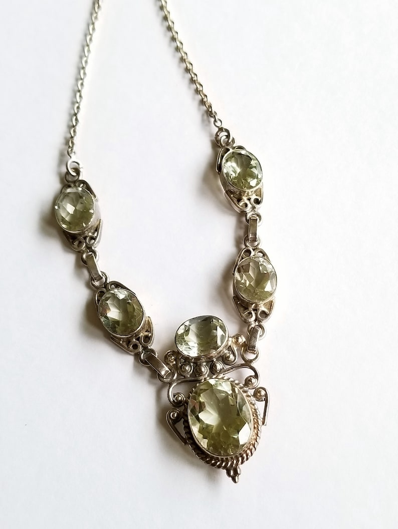 Toggle with Extender Sterling Silver Y Necklace Faceted Green Quartz Gift for Her