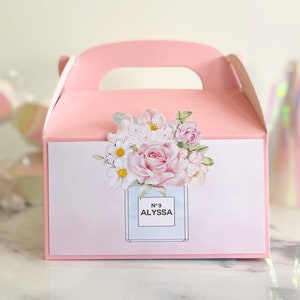 Floral party favour box, personalised treat goody bag for kids birthday parties