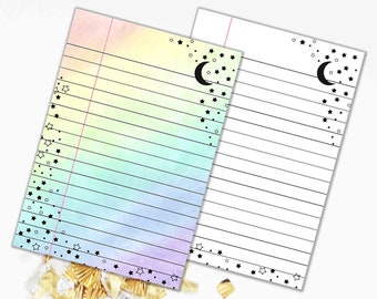 FOILED Stars & Moon Embellished Lined Notebook Page Dashboard - Journaling Card, Custom Design