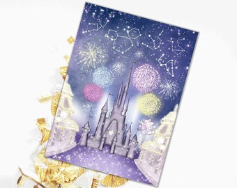 Custom 5x7 Dashboard Journaling Card - Midnight Magic Collection - Mouse, Celestial, Stars, Starry, Glitter - 1 Sheet