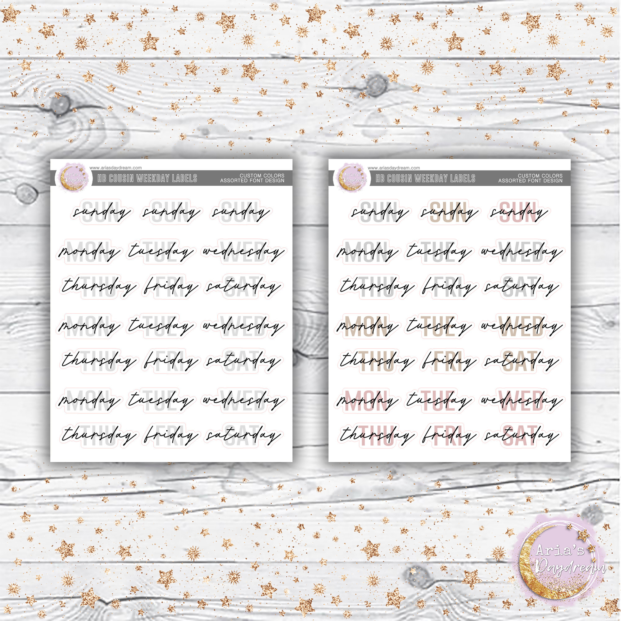 H Cousin Weekday Labels - Stacked Fonts - Etsy