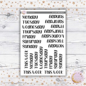 Full Sheet Weekday Label Stickers - Style A