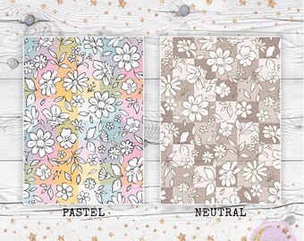 Pastel Neutral Checker Print Florals - Simple Line Florals