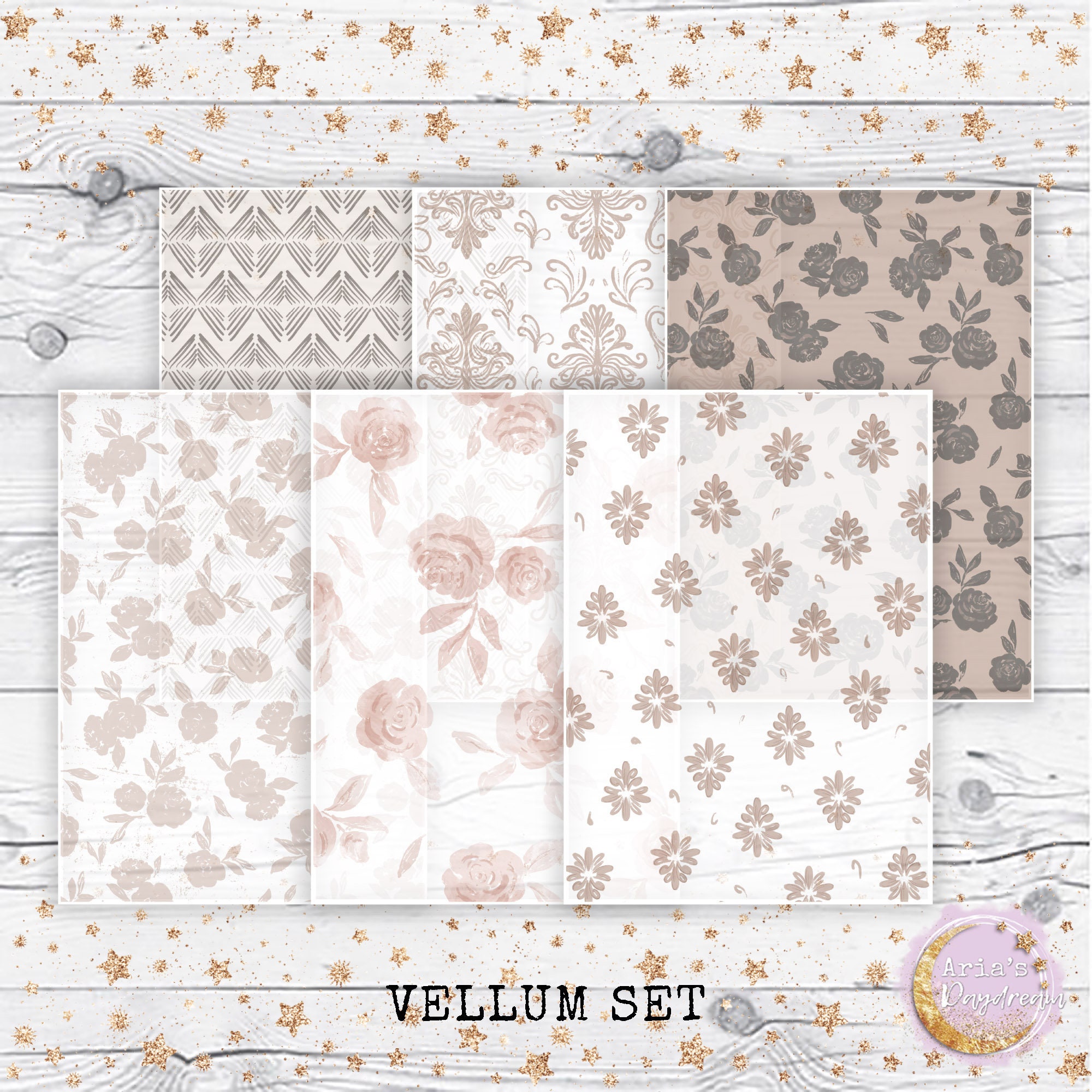 Vellum Sheets Custom Print Floral Pattern 8.5 x 11 Lot of 4 Not Folded NEW  mq