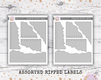 Minimalist Assorted Ripped Torn Labels Sticker Sheet with Grid - Choose Your Pattern!