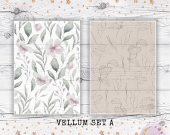 Vellum Set of FOUR - Simple Neutral/Green Foliage