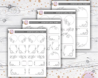 Assorted Floral Frames and Embellishments Sticker Sheets - Simple, Minimal and Decorative