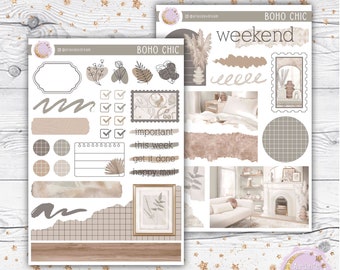 Journaling Kit - Boho Chic - Neutral Weekly Bullet Journal Planner Sticker Kit - A La Carte