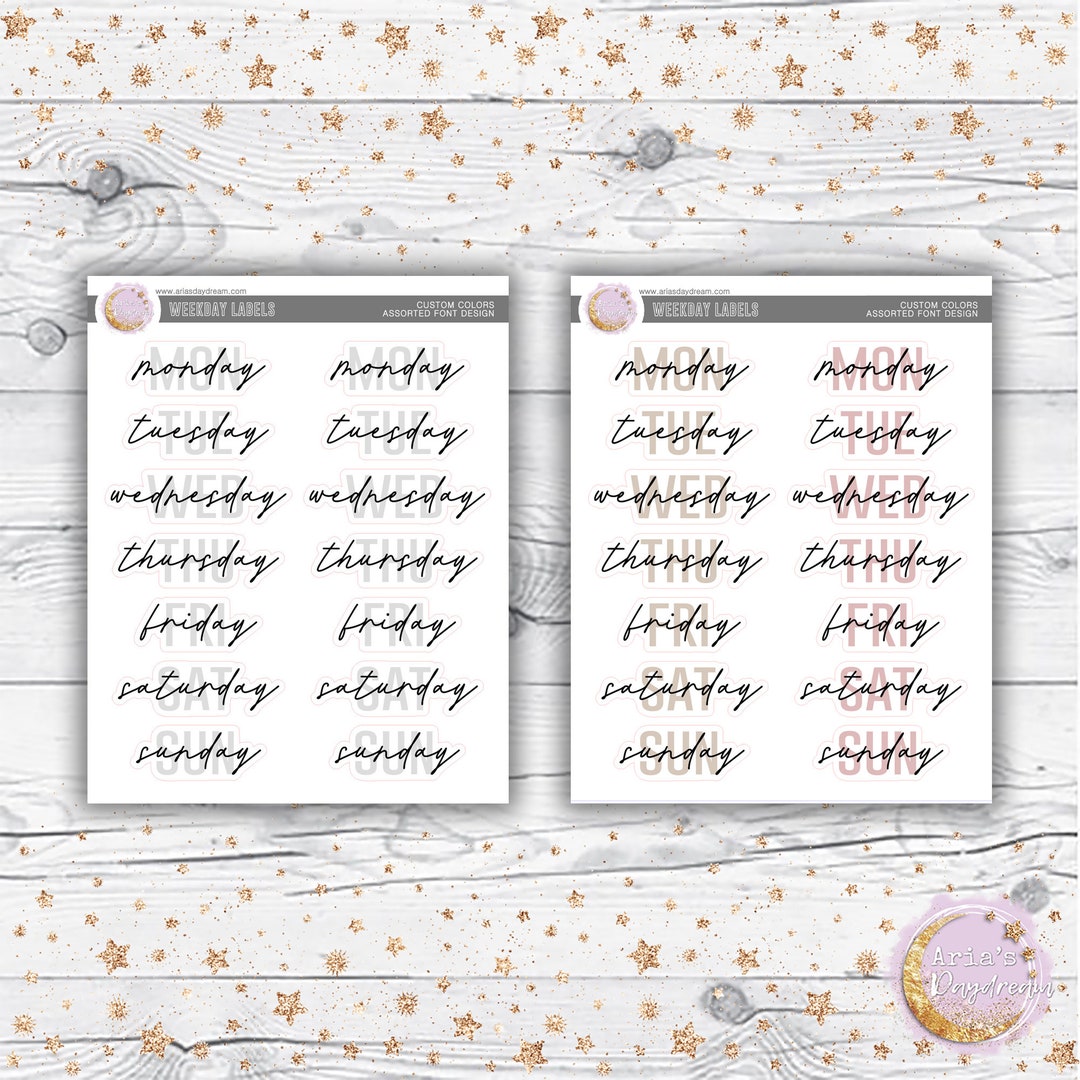 Weekday Labels Stacked Fonts - Etsy