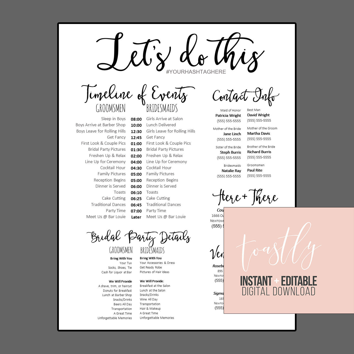 Editable Wedding Timeline - Edit in Word - Cute Wedding Day Schedule …