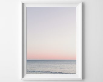 Pastel Ocean Sunset Printable Wall Art, Digital Download, Pastel Style Decor Print, Blue and Pink, Sea
