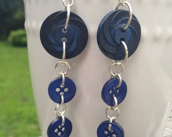 Navy and Royal Blue Button Earrings