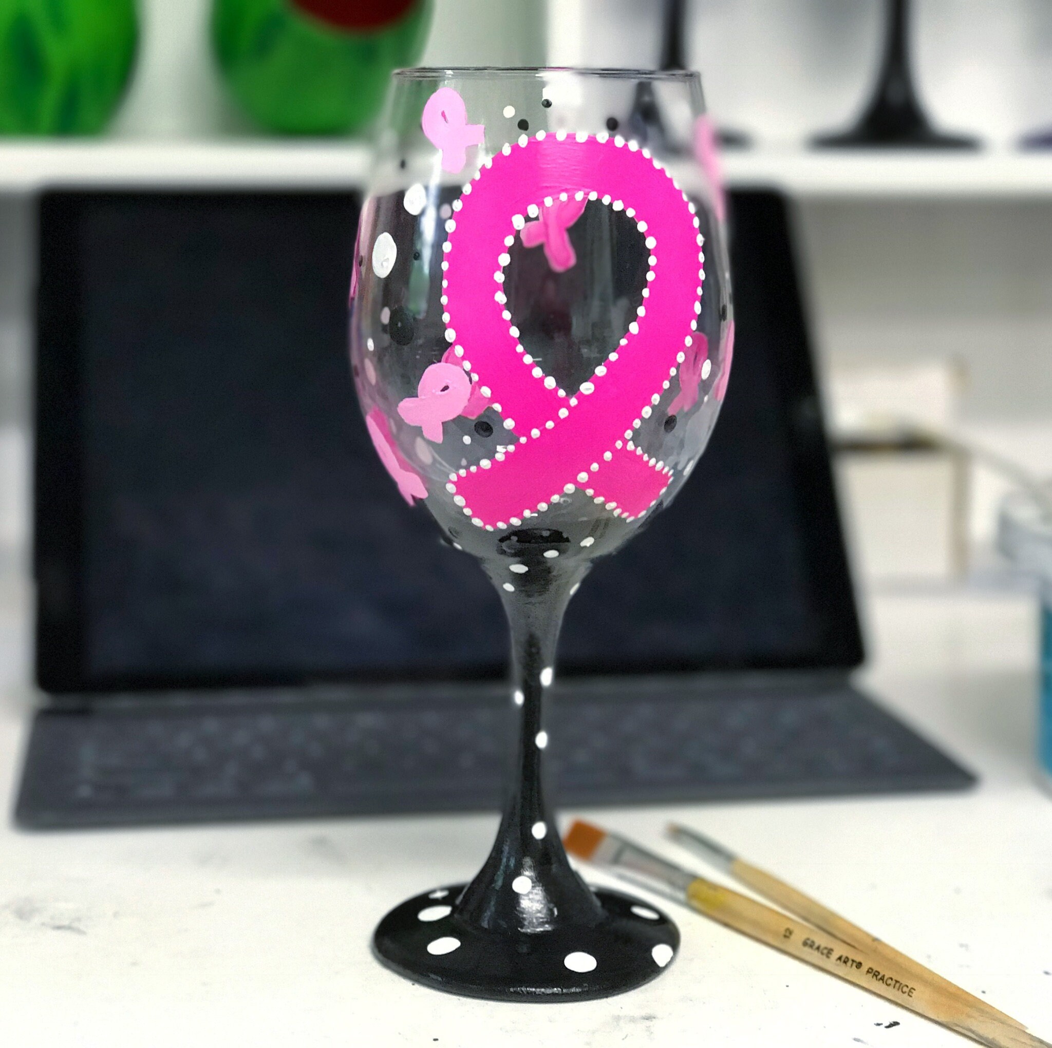 Breast Cancer Awareness Wine Glass Etsy