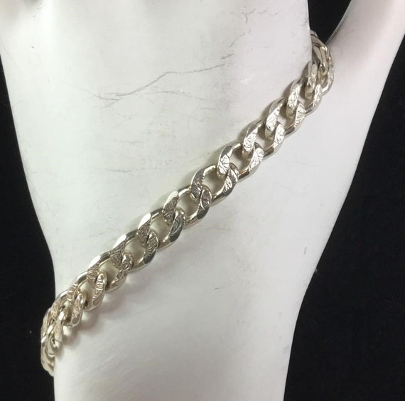 Sterling Silver Curb Link W/Diamond Cuts - image 2