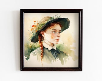 Anne of Green Gables Wall Art Watercolor Painting, Anne Shirley, LM Montgomery, Nursery, Magical, Hero Printable