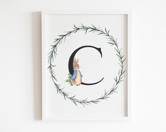 Druckbare Buchstabe C Wandkunst, Kinderzimmer Druck, Baby Zimmer Kunst, Beatrix Potter Kinderzimmer Dekor, Peter Rabbit, Buchstabe C Druck, Anfangsbuchstabe