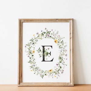 Nombre Signo Letra E Impresión / Monograma Carta Decoración de pared / Carta Arte de la pared / Carta imprimible / Carta de guardería / Impresión inicial / Carta floral