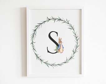 Printable Letter S Wall Art, Nursery Print, Baby Room Art, Beatrix Potter Nursery Decor, Peter Rabbit, Letter S Print, Initial Letter