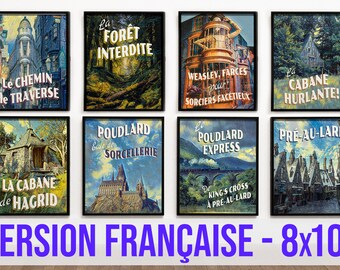 Version Française, 8 Poudlard Express, Affiches de voyage magiques, Art mural, Peintures, Magicien, Sorcière, Imprimer, Pré-Au-Lard
