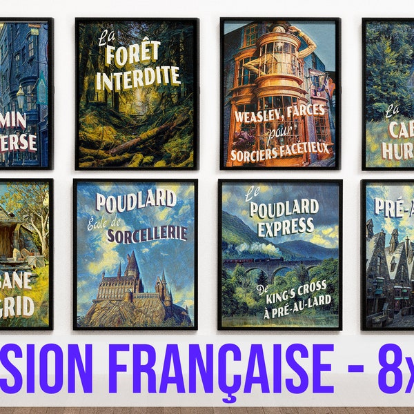 Version Française, 8 Poudlard Express, Affiches de voyage magiques, Art mural, Peintures, Magicien, Sorcière, Imprimer, Pré-Au-Lard