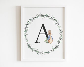 Printable Letter A Wall Art, Nursery Print, Baby Room Art, Beatrix Potter Nursery Decor, Peter Rabbit, Letter A Print, Initial Letter