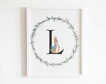 Druckbare Buchstabe K Wandkunst, Kinderzimmer Druck, Baby Zimmer Kunst, Beatrix Potter Kinderzimmer Dekor, Peter Rabbit, Buchstabe K Druck, Anfangsbuchstabe