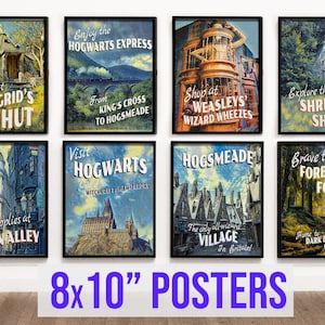8 Wizarding Travel Posters, 8x10 inch, Magic Castle Train Express Wall Art, Paintings, Tourism, Wizard, Witch, Print, Nerd Art, Printable