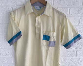 Vintage Unique Shirt -- Royale Air -- with CHEESE! Funky Retro Checkered Pocket - Striped Sleeves -