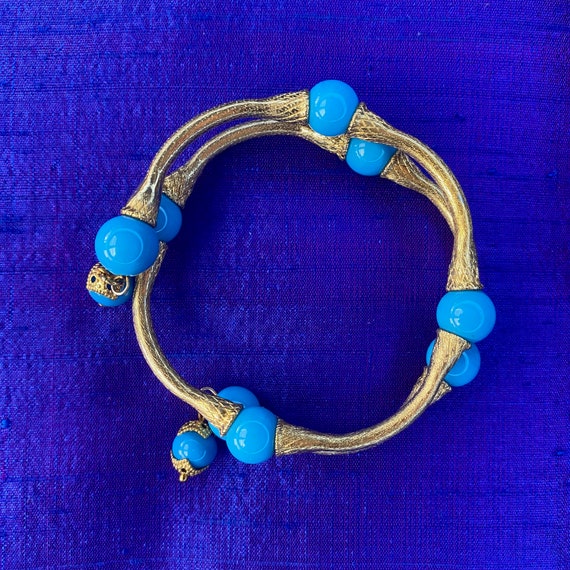 Vintage Gold Tone and Turquoise Bead Wrap Bracele… - image 7